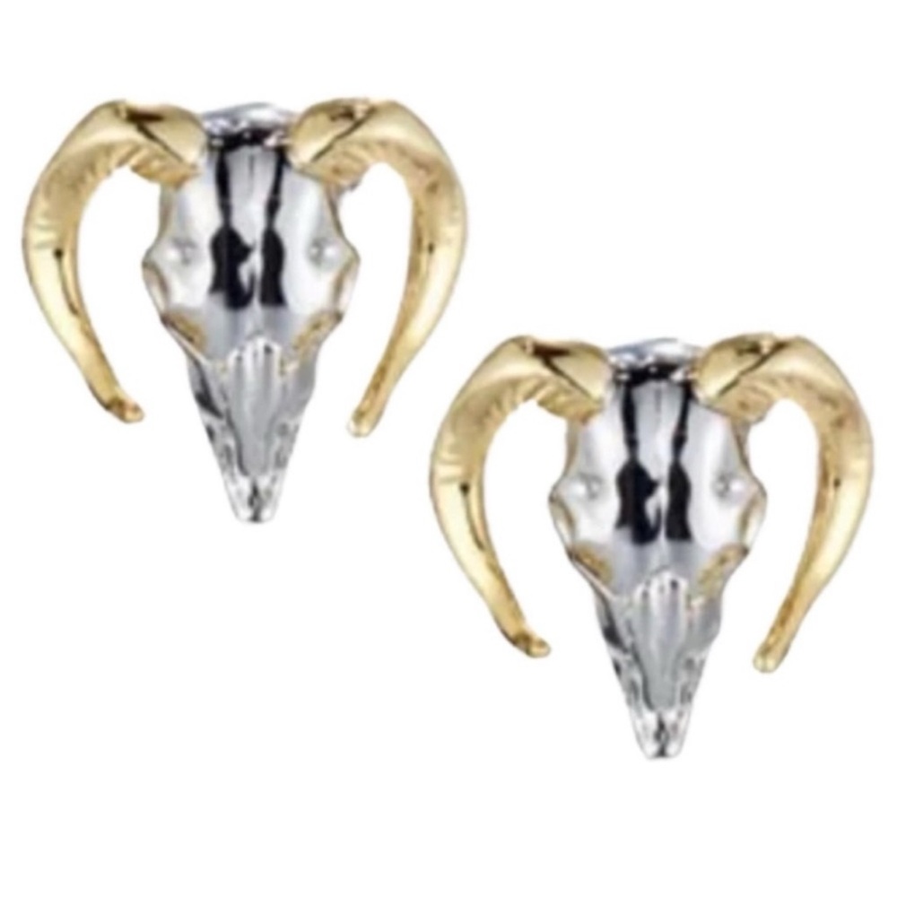 ALEXIS BITTAR • Horned Ram Head Skull Western Sculpted Stud Earrings